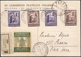 1933 - Convegno Filatelico (176/179), Perfetti, Su Cartolina Raccomandata Del 28/5/1933 A Pesaro.... - Autres & Non Classés