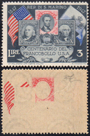 1947 - 3 Lire Francobollo Degli Stati Uniti, Stampa Del Rosso Recto-verso (331fa), Gomma Integra, Pe... - Autres & Non Classés