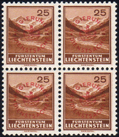 LIECHTENSTEIN SERVIZIO 1935 - 25 R. Soprastampa Rossa, Blocco Di Quattro (16a), Gomma Originale Inte... - Autres - Europe