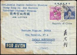 FORMOSA TAIWAN 1953 - Aerogramma Con Affrancatura Del Periodo Da Tao Yuan 12/8/1953 A Casale Monferr... - Autres & Non Classés