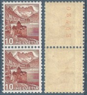 Schloss Chillon 257RM, 10 Rp.rötlichbraun  (mit Rs Kontrollnummer)          1942 - Franqueo