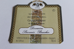 Etiquette De Vin Neuve Jamais Servie GEWURZTRAMINER   ROSENBERG  1994 Domaine Barmes Buecher  WETTOLSHEIM - Gewürztraminer