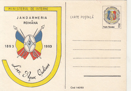 POLICE, ROMANIAN GENDARMERIE ANNIVERSARY, POSTCARD STATIONERY, 1993, ROMANIA - Police - Gendarmerie