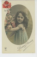 ENFANTS - LITTLE GIRL - MAEDCHEN - Jolie Carte Fantaisie Portrait Fillette Et Fleurs De "Bonne Année" - Portraits