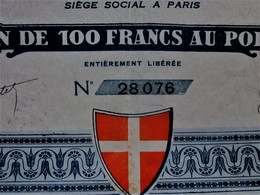 PARIS 1923 "GRAND CASINO DE CHAMONIX - MONT-BLANC  ACTION / TITRE DE 100fr AU PORTEUR ENTIÈREMENT LIBÉRÉE- SCRIPOPHILIE - Casino