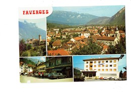 Delcampe - Cpm - 74 - Faverges - Multivues - Hotel Des Postes Mobylette Librairie   Tour - Faverges