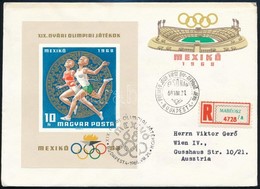 1968 Olimpia Mexikó Vágott Blokk Ajánlott FDC-n Bécsbe (4.500) - Altri & Non Classificati