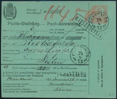 1872 Kétnyelvű Postautalvány 'CSANTAVÉR' - Pest - Sonstige & Ohne Zuordnung