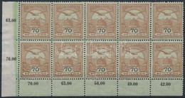 ** 1913 Turul 70f ívsarki Tizestömb, Benne 2 Db II. Típusú Bélyeg - Other & Unclassified