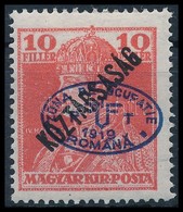 * Debrecen I. 1919 Károly / Köztársaság 10f , Brainard Vizsgálójellel (10.000) - Altri & Non Classificati