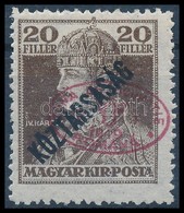 * Debrecen I. 1919 Károly / Köztársaság 20f Piros Felülnyomattal, Brainard Vizsgálójellel (13.000) - Other & Unclassified