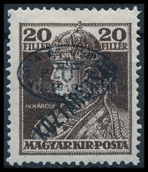* Debrecen I. 1919 Károly / Köztársaság 20f Fekete Felülnyomattal, Brainard Vizsgálójellel (11.000) - Other & Unclassified