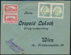 1925 Expressz Levél 2x Parlament 2000K és 2x Koronás Madonna 5000K Bélyegekkel Kecskemét - Wien - Autres & Non Classés