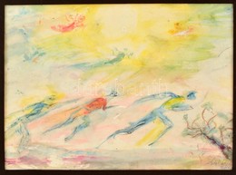 Antal Irén (1903-1999): Síelők, Akvarell, Papír, Jelzett, Paszpartuban, 32,5×44 Cm - Andere & Zonder Classificatie