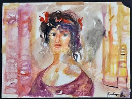 Kondor Jelzéssel: Hullámos Hajú Lány. Akvarell, Papír, 23×31 Cm - Andere & Zonder Classificatie
