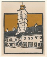 Kós Károly (1883-1977): Templom, Színes Linómetszet, Papír, Jelzés Nélkül, Paszpartuban, 14,5×11,5 Cm - Andere & Zonder Classificatie