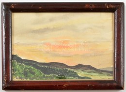 Magyar Jelzéssel: Dombos Táj. Akvarell, Papír, üvegezett Kerületben, 11×15 Cm - Andere & Zonder Classificatie
