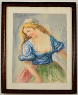 Olvashatatlan Jelzéssel: Női Portré. Akvarell, Papír, üvegezett Keretben, 27×19 Cm - Altri & Non Classificati
