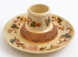 Cca 1890 Zsolnay Gyertyatartó, Kézzel Festett Mázas Porcelánfajansz, Apró Kopásnyomokkal, M: 8 Cm, D: 15,5 Cm - Andere & Zonder Classificatie