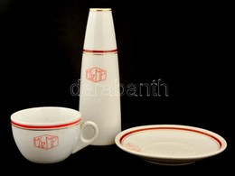 MSZMP Feliratos Zsolnay Porcelánok, 3 Db, A Dobogókői Pártüdülőből. Jelzett, Matricás, Kopott. Váza: 22 Cm - Altri & Non Classificati