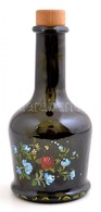 Olaj üveg, Festett Virágmintával, Fa Dugóval, Kis Kopásnyomokkal, M: 17 Cm - Vidrio & Cristal