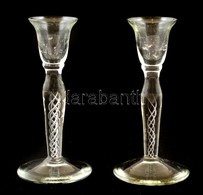 Fújt Gyertyatartó Párba ( 2db), Belül Csavart Szálakkal, Jelzés Nélkül, Hibátlan, M: 15 Cm (2×) - Glas & Kristall