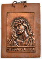 'Ecce Homo' Réz Falikép Bőr Alapon, 10×7 Cm - Sonstige & Ohne Zuordnung
