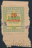 1946 Szeged Városi 20mP/1.000P Illetékbélyeg Kivágáson (3.900) - Non Classés