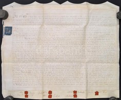 1798 Angol Nyelvű Szerződés (megegyezés) Birtokügyben, Pergamen, Négy Oklevél összefűzve, Rányomott Viaszpecsétekkel, Ok - Ohne Zuordnung