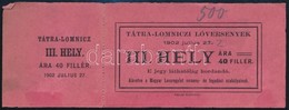 1902 Tátralomnici Lóversenyek,III. Hely Jegye, 1902. Jul. 27. - Non Classés