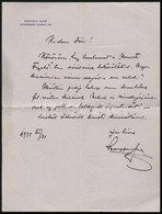 1935 Hoepfner Guidó (1868-1945) építész, Felsőházi Tag Saját Kézzel írt Levele - Unclassified