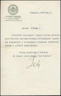 1937 Bp., Viski Illés József Jogász Gépelt, Aláírt Gratulálólevele Debreczeni Istvánnak Utóbbi Házassága Alkalmából, Fej - Unclassified