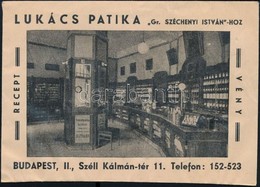 Lukács Patika Gr. Széchenyi Istvánhoz Budapest II. Széll Kálmán Tér Receptborítékja, Rajta A Patika Beltéri Fotójával - Publicités