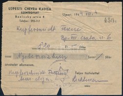 1949 Az újpesti Chevra Kadisa Igazolása 820 Ft Befizetéséről - Autres & Non Classés
