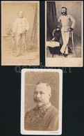 Cca 1880-1890 Főtisztek, 3 Db Keményhátú Fotó, Közte Ferenc József-rend Jelvénnyel, 10,5×6,5 Cm - Otros & Sin Clasificación