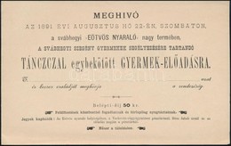 1891 Meghívó A Svábhegyi Eötvös Nyaraló Nagy Termében Rendezett Gyermekelőadásra - Non Classificati