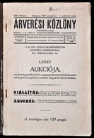 1938 Az Árverési Közlöny 19  évf.3. Rendkívüli Száma Benne Az Aukció Részletei, árak,fotók, Papírkötésben. - Non Classificati