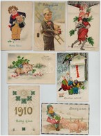 ** * 14 Db RÉGI újévi üdvözlő Motívumlap, 4 Malacos Lap / 14 Pre-1945 New Year Greeting Art Motive Postcards, 4 Pig Them - Non Classificati