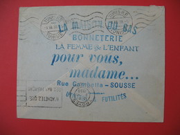 Tunisie Lettre Commerciale 1938 Verso "La Maison Du Bas .." Cachet Sousse Tunisie Voyagé Par Avion Pour La France Troyes - Cartas & Documentos