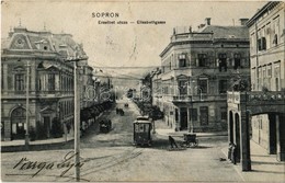 T2 1908 Sopron, Erzsébet Utca, Újhelyi Ház, Villamos. Kiadja Blum N. - Non Classificati