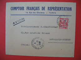 Tunisie Lettre Commerciale 1948 Entête Comptoir Français De Représentation Cachet Tunis Pour La France Levallois-Perret - Covers & Documents