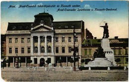 T4 1917 Arad, Arad-Csanádi Takarékpénztár és Kossuth Szobor / Savings Bank, Kossuth Statue, Monument (EM) - Non Classés