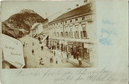 T2/T3 1900 Déva, Fő Utca, Vár, Pap Jenő, Lengyel és Schuleri Fritz üzlete / Main Street With Shops, Castle. Péntek E. Ph - Non Classificati