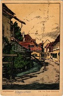 T2/T3 Nagyszeben, Hermannstadt, Sibiu; Schiffbäumel / Utcakép. Kraft & Drotleff A.-G. / Street View, Litho Art Postcard  - Unclassified