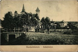 T2/T3 1914 Százhalom, Hundertbücheln, Hondrubechi, Movile; Utcakép, Híd, Evangélikus Erődtemplom / Street View, Bridge,  - Ohne Zuordnung