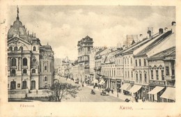 T2/T3 1906 Kassa, Kosice; Fő Utca, Binder Ernő üzlete, Szőnyeg és Függöny Raktár, Nemzeti Színház / Main Street, Shops,  - Unclassified