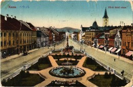 * T3 1917 Kassa, Kosice; Fő út Felső Része, üzletek, Szentháromság Szobor / Main Street, Shops, Holy Trinity Statue (kop - Non Classificati