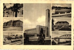 T2/T3 Komárom, Komárno; Mozaiklap, Vasútállomás, Templom, Híd, Strand / Multi-view Postcard With Railway Station, Church - Non Classificati