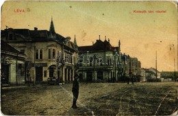 ** T4 Léva, Levice; Kossuth Tér, Roth K. üzlete, Lang Központi Kávéháza. Kiadja Nyitrai és Társa / Square, Shops, Café ( - Non Classificati