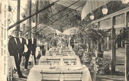 T2/T3 1907 Crikvenica, Cirkvenica; Miramare Szálló Előtere, étterem Kerthelyisége Pincérekkel / Hotel Restaurant, Garden - Ohne Zuordnung